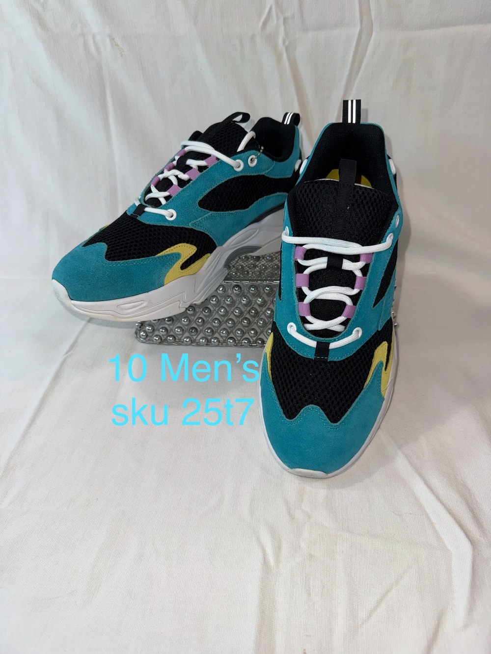 Triple 7- Men's 10, Women’s 11.5, Blue Peacock, White, Black Athletic Sneaker